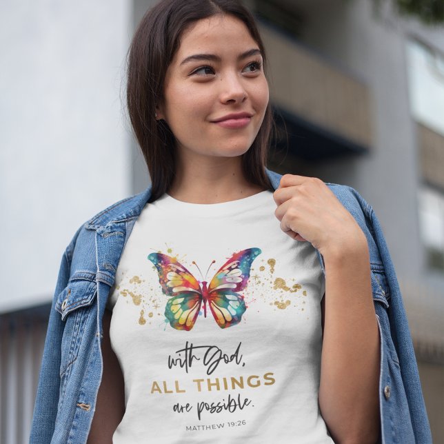 Schmetterling mit Gott alles ist möglich T-Shirt (Von Creator hochgeladen)