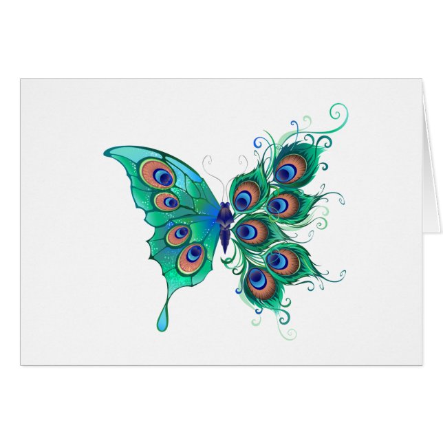 Schmetterling mit grünen Pfauenfedern (Vorderseite (Horizontal))