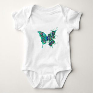 Schmetterling mit grünen Pfauenfedern Baby Strampler