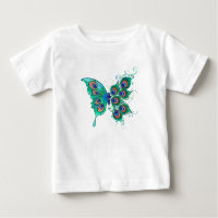 Schmetterling mit grünen Pfauenfedern