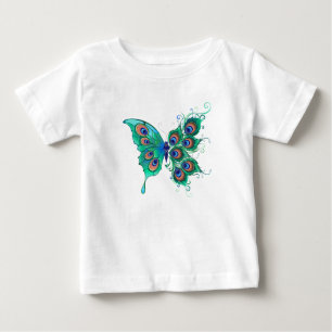 Schmetterling mit grünen Pfauenfedern Baby T-shirt