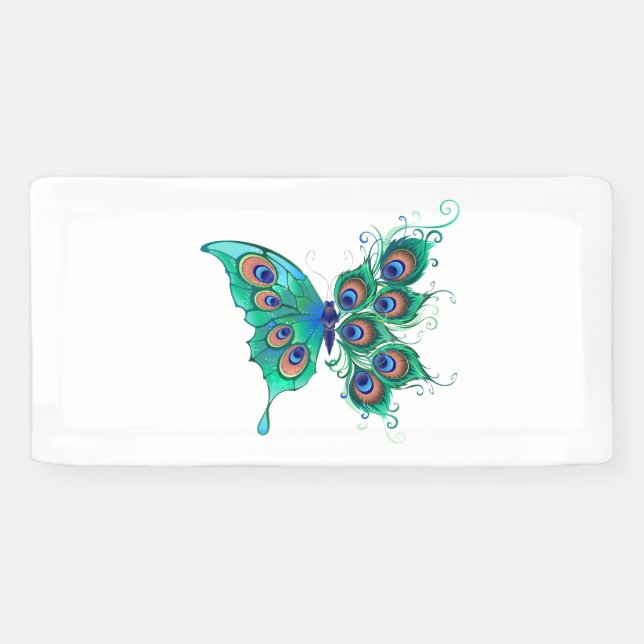Schmetterling mit grünen Pfauenfedern Banner (Horizontal)