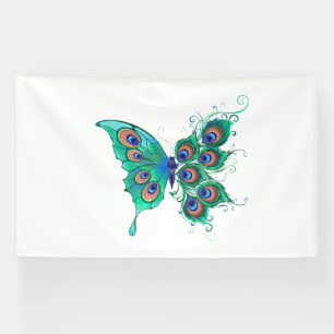 Schmetterling mit grünen Pfauenfedern Banner