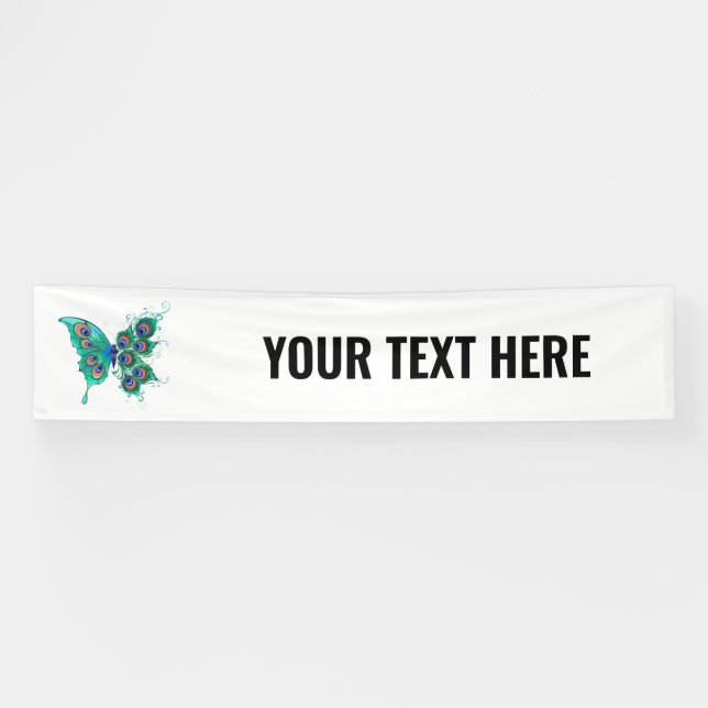 Schmetterling mit grünen Pfauenfedern Banner (Horizontal)