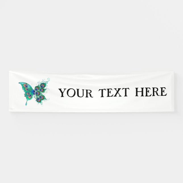 Schmetterling mit grünen Pfauenfedern Banner (Horizontal)