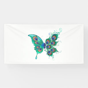 Schmetterling mit grünen Pfauenfedern Banner