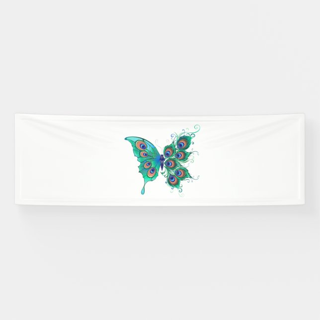 Schmetterling mit grünen Pfauenfedern Banner (Horizontal)