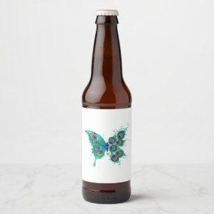 Schmetterling mit grünen Pfauenfedern Bierflaschenetikett
