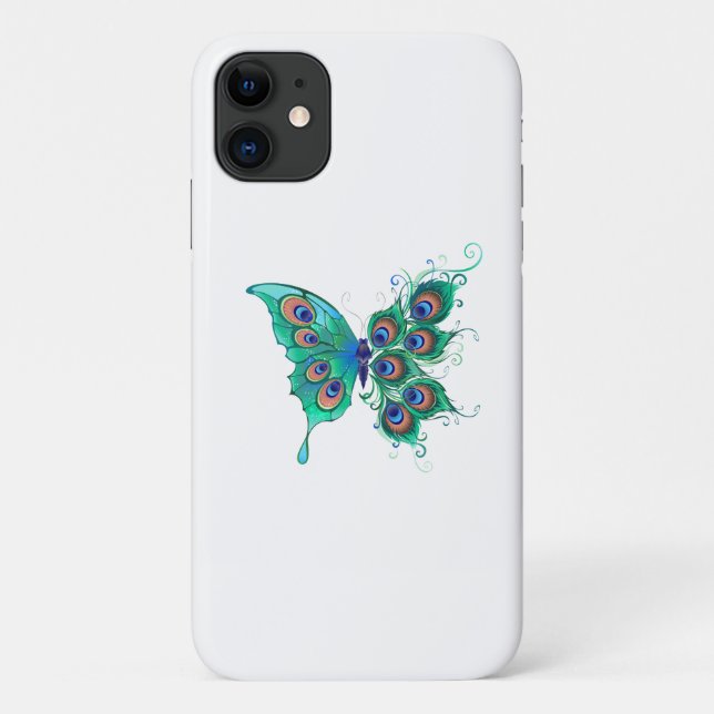 Schmetterling mit grünen Pfauenfedern Case-Mate iPhone Hülle (Rückseite)