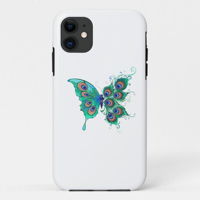 Schmetterling mit grünen Pfauenfedern Case-Mate iPhone Hülle (Rückseite)