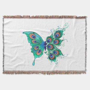 Schmetterling mit grünen Pfauenfedern Decke
