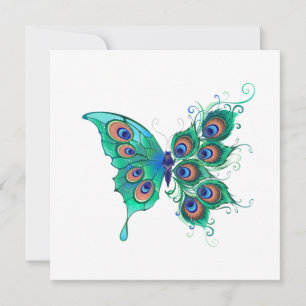Schmetterling mit grünen Pfauenfedern Einladung