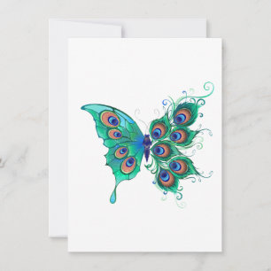 Schmetterling mit grünen Pfauenfedern Einladung