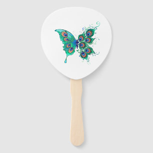 Schmetterling mit grünen Pfauenfedern Fächer