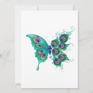 Schmetterling mit grünen Pfauenfedern Feiertagskarte