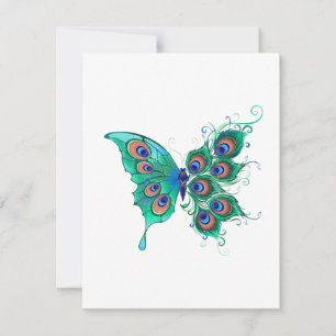 Schmetterling mit grünen Pfauenfedern Feiertagskarte