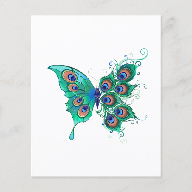 Schmetterling mit grünen Pfauenfedern Flyer (Vorne)