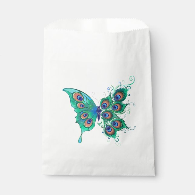 Schmetterling mit grünen Pfauenfedern Geschenktütchen (Vorderseite)