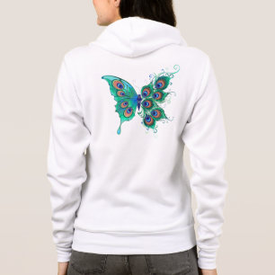 Schmetterling mit grünen Pfauenfedern Hoodie