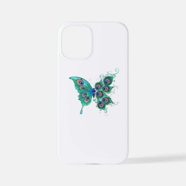 Schmetterling mit grünen Pfauenfedern iPhone Hülle (Rückseite)