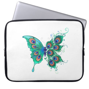 Schmetterling mit grünen Pfauenfedern Laptopschutzhülle