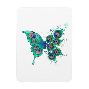 Schmetterling mit grünen Pfauenfedern Magnet