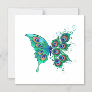 Schmetterling mit grünen Pfauenfedern Magneteinladung