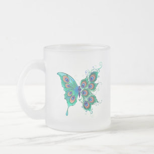 Schmetterling mit grünen Pfauenfedern Mattglastasse