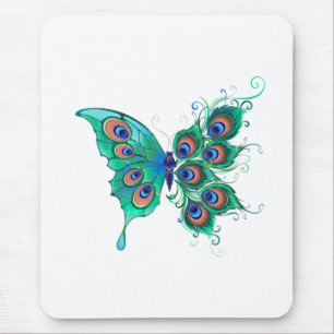 Schmetterling mit grünen Pfauenfedern Mousepad