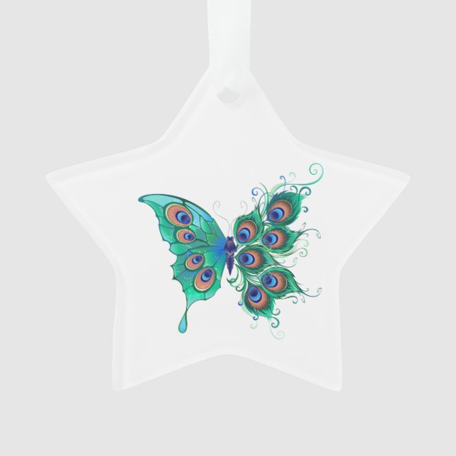 Schmetterling mit grünen Pfauenfedern Ornament (Vorderseite)