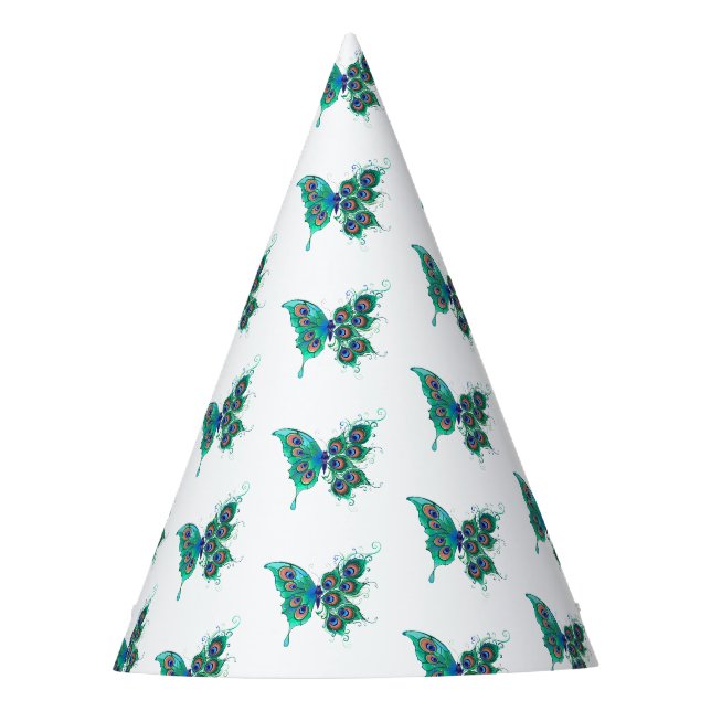 Schmetterling mit grünen Pfauenfedern Partyhütchen (Vorderseite)
