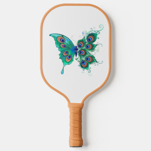 Schmetterling mit grünen Pfauenfedern Pickleball Schläger