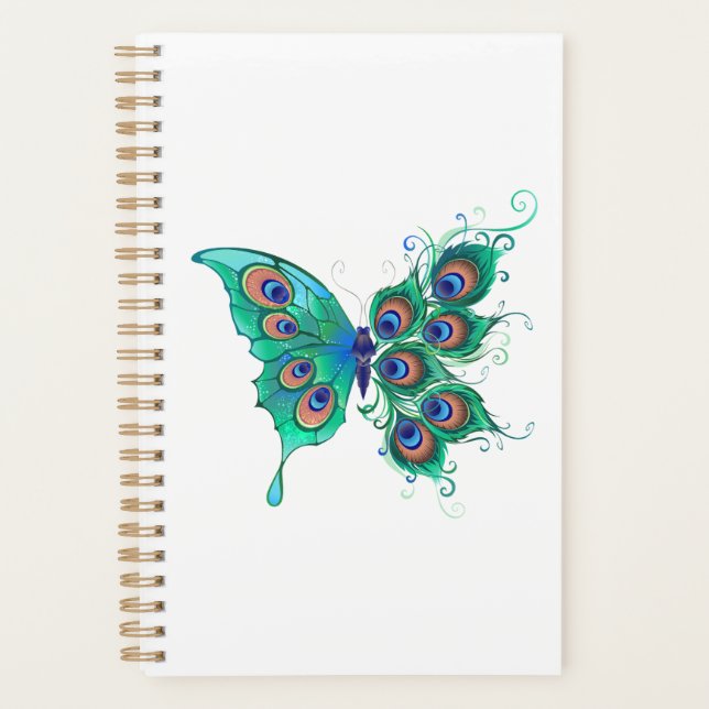 Schmetterling mit grünen Pfauenfedern Planer (Vorderseite)