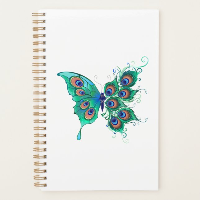 Schmetterling mit grünen Pfauenfedern Planer (Vorderseite)