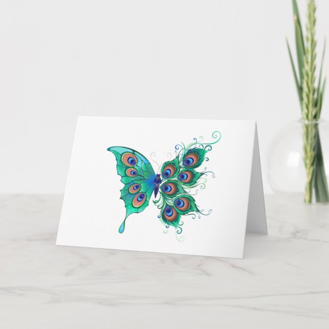Schmetterling mit grünen Pfauenfedern Programm (Vorderseite)
