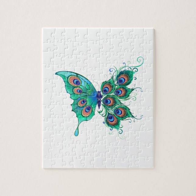 Schmetterling mit grünen Pfauenfedern Puzzle (Vertikal)