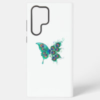 Schmetterling mit grünen Pfauenfedern