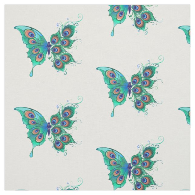 Schmetterling mit grünen Pfauenfedern Stoff (Muster)