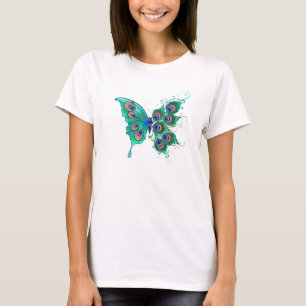 Schmetterling mit grünen Pfauenfedern T-Shirt