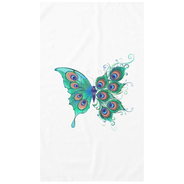 Schmetterling mit grünen Pfauenfedern Tischdecke (Vorderseite)