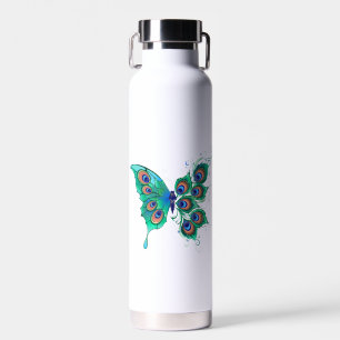Schmetterling mit grünen Pfauenfedern Trinkflasche