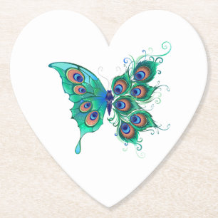 Schmetterling mit grünen Pfauenfedern Untersetzer