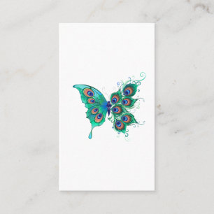 Schmetterling mit grünen Pfauenfedern Visitenkarte