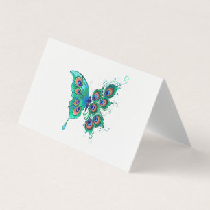 Schmetterling mit grünen Pfauenfedern Visitenkarten