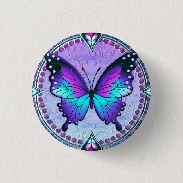 Schmetterling mit Hintergrund Button (Vorderseite)
