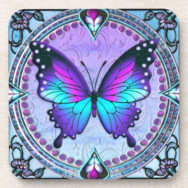 Schmetterling mit Hintergrund Getränkeuntersetzer (Vorderseite)
