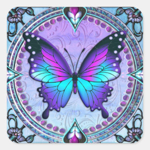 Schmetterling mit Hintergrund Quadratischer Aufkleber