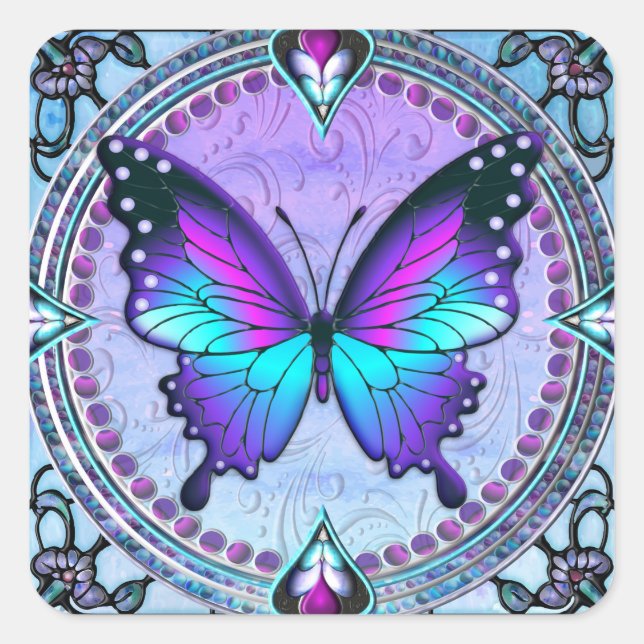 Schmetterling mit Hintergrund Quadratischer Aufkleber (Vorderseite)