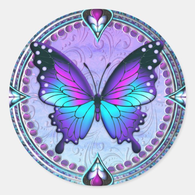 Schmetterling mit Hintergrund Runder Aufkleber (Vorderseite)