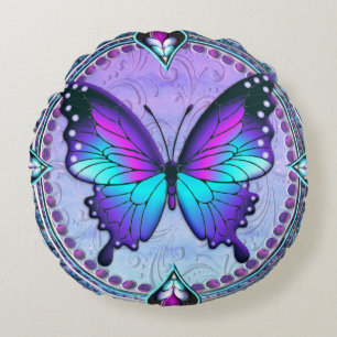 Schmetterling mit Hintergrund Rundes Kissen
